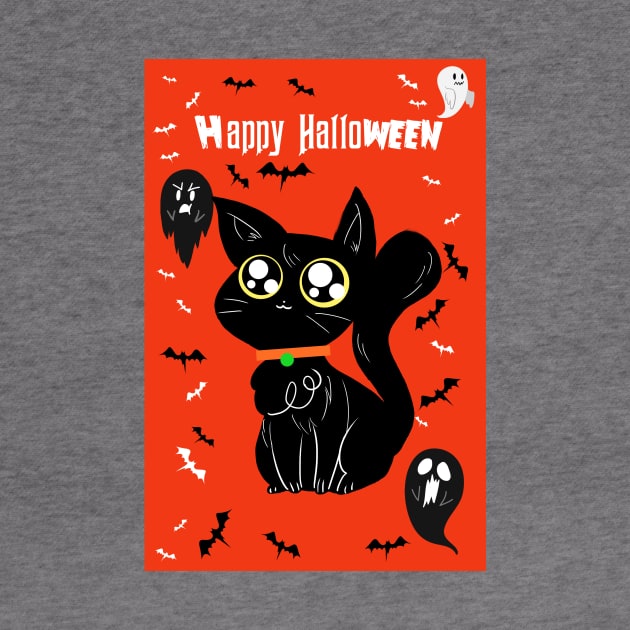Happy Halloween - Orange and Black Big Eyed Cat by saradaboru